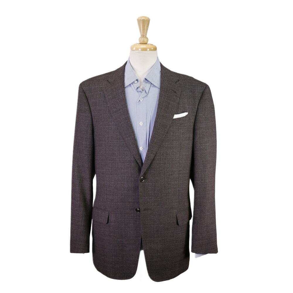 Armani Collezioni Brown Blue Knit Woven Check 2-Btn Silk Wool Sportcoat 42R
